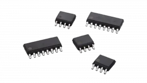 A photo of parts of an integrated circuit.