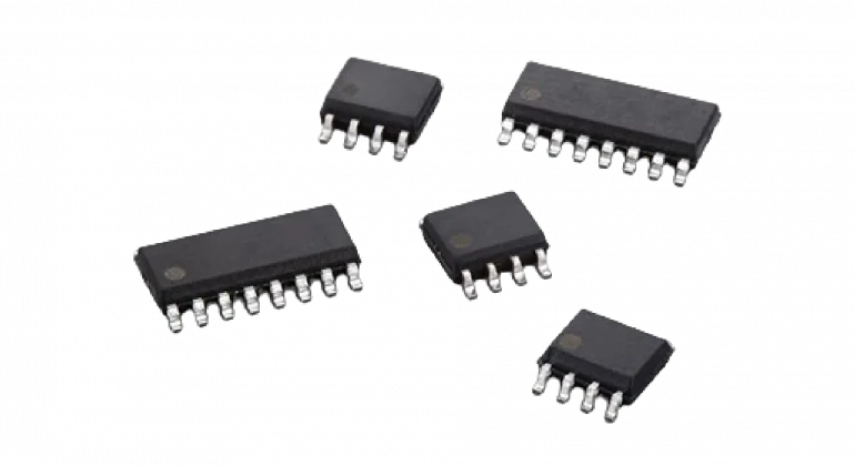 A photo of parts of an integrated circuit.