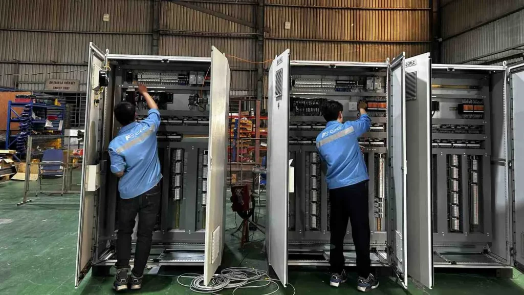 Cement plant PLC and SCADA control system dashboard monitoring production processes in the Philippines.